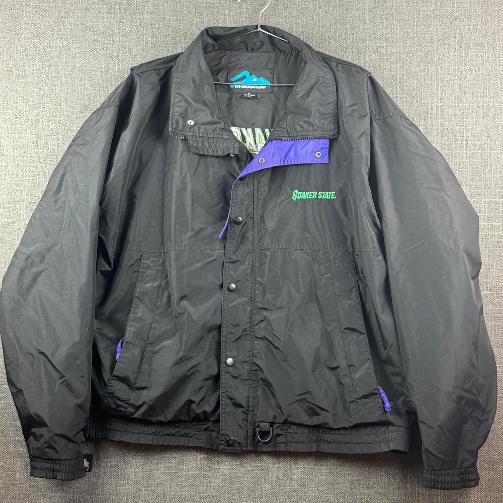 Vintage Quaker State Racing Jacket Mens XL Black Green NASCAR Auto Racing 90s
